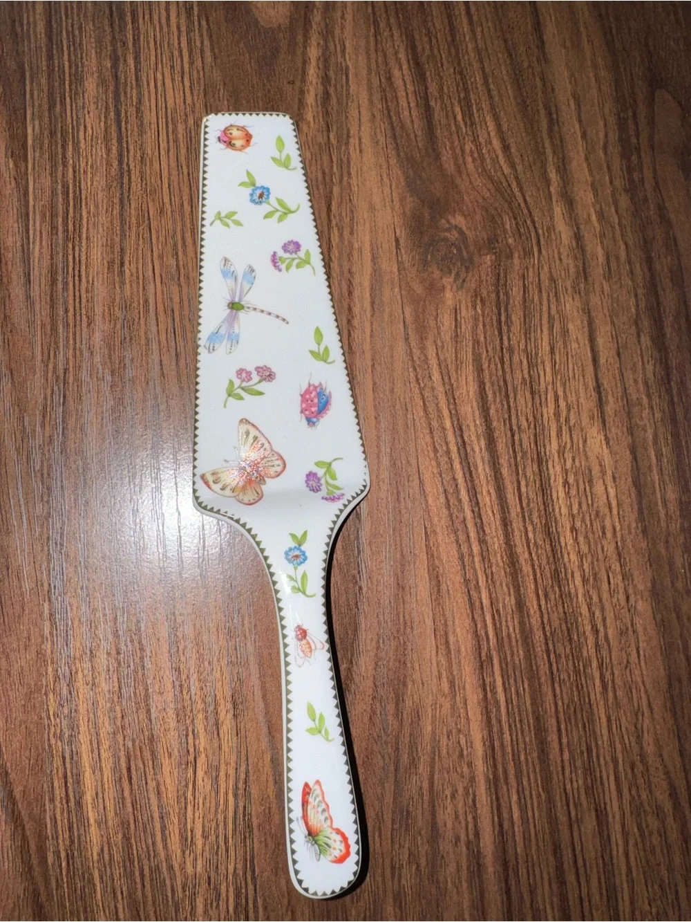 Godinger Fine Porcelain Butterfly Dragonfly Floral Cake Pie Server Gold Trim